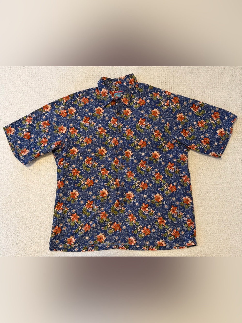 Vintage Reyn Spooner Joe Kealoha Hawaiian Floral Shirt Men's Large Blue Cotton